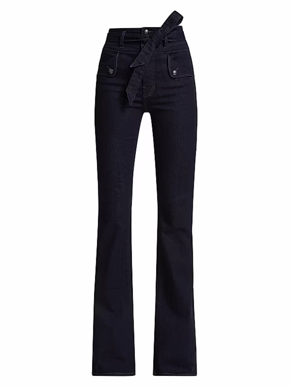 Veronica Beard Black High-Rise Flare Jeans with Self-Tie Belt